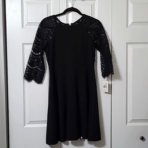 Black Dress w/lace sleeves, size 6 Petite, New with Tags